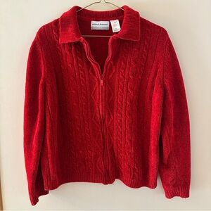 Alfred Dunner Red Cable Knit Cardigan